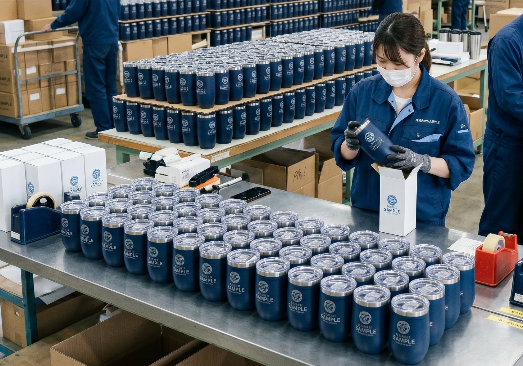 オリジナルタンブラー制作実績 - ロゴ入りタンブラー2000個の受注生産・個包装納品